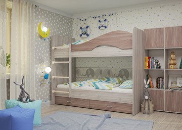 Детская кровать для мальчика Мая с 2 ящиками на щитах, корпус Шимо светлый, фасад Шимо темный в Ульяновске