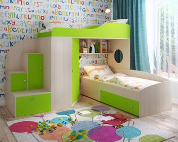 Детская кровать-шкаф Кадет-2, корпус Дуб, фасад Лайм в Ульяновске