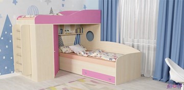 Детская кровать-шкаф Кадет-2 с металлической лестницей, корпус Дуб, фасад Розовый в Ульяновске