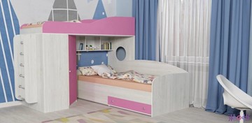 Детская кровать-шкаф Кадет-2 с металлической лестницей, корпус Винтерберг, фасад Розовый в Ульяновске