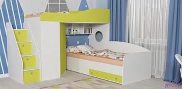 Детская кровать-шкаф Кадет-2 с универсальной лестницей, корпус Белое дерево, фасад Лайм в Ульяновске