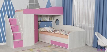 Детская кровать-шкаф Кадет-2 с универсальной лестницей, корпус Винтерберг, фасад Розовый в Ульяновске