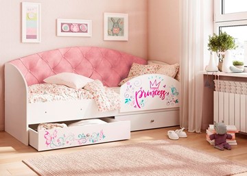 Детская кровать односпальная Эльза с бортиком, Розовый (щиты) в Ульяновске