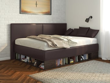 1,5-спальная детская кровать Lancaster 1, 120х200, ЛДСП венге, экокожа коричневая в Ульяновске