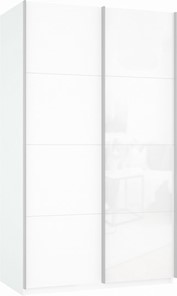 Шкаф 2-х створчатый Прайм (ДСП/Белое стекло) 1600x570x2300, белый снег в Ульяновске
