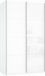 Шкаф 2-створчатый Прайм (ДСП/Белое стекло) 1200x570x2300, белый снег в Ульяновске
