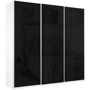 Шкаф Широкий Прайм (Черное стекло) 2400x570x2300,  Белый Снег в Ульяновске