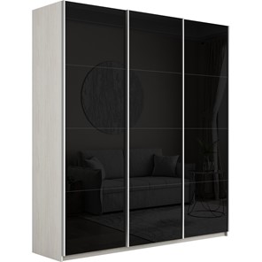 Шкаф 3-дверный Широкий Прайм (Черное стекло) 2400x570x2300, Ясень Анкор светлый в Ульяновске