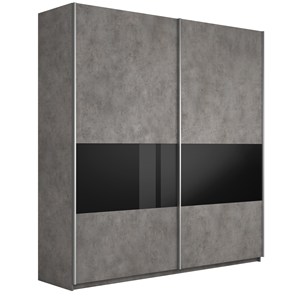 Шкаф 2-дверный Широкий Прайм (ДСП / Черное стекло) 2200x570x2300, Бетон в Ульяновске