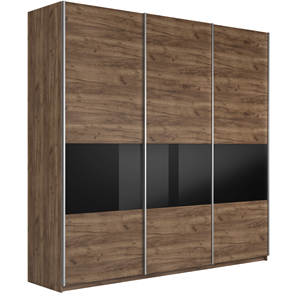 Шкаф 3-х дверный Широкий Прайм (ДСП / Черное стекло) 2400x570x2300, Крафт Табачный в Ульяновске