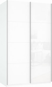 Шкаф 2-дверный Прайм (ДСП/Белое стекло) 1400x570x2300, белый снег в Ульяновске