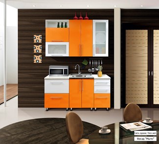 Кухня маленькая Мыло 224 1600х918, цвет Оранжевый/Белый металлик в Ульяновске