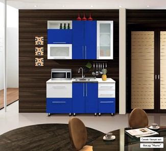 Кухня Мыло 224 1600х718, цвет Синий/Белый металлик в Ульяновске
