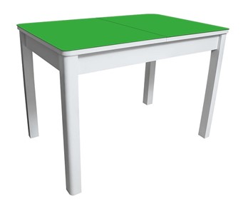Кухонный стол раздвижной Айсберг-02 СТ2, белое ЛДСП/стекло зеленое/прямые массив белый в Ульяновске