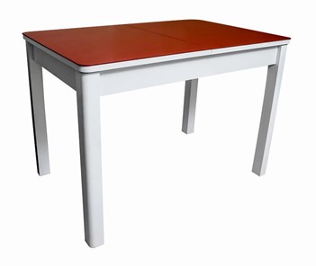 Кухонный стол раздвижной Айсберг-01 СТ2, белое ЛДСП/стекло алое/прямые массив белый в Ульяновске