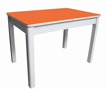 Кухонный раскладной стол Айсберг-01 СТ2, белое ЛДСП/стекло оранжевое/прямые массив белый в Ульяновске