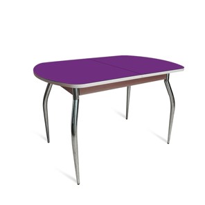 Обеденный раздвижной стол ПГ-02 СТ2, дуб молочный/фиолетовое стекло/35 хром гнутые металл в Ульяновске
