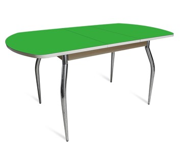 Кухонный стол раскладной ПГ-02 СТ2, дуб молочный/зеленое стекло/35 хром гнутые металл в Ульяновске