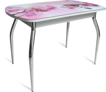 Стеклянный кухонный стол ПГ-04 СТФ белое/орхидея/хром фигурные в Ульяновске