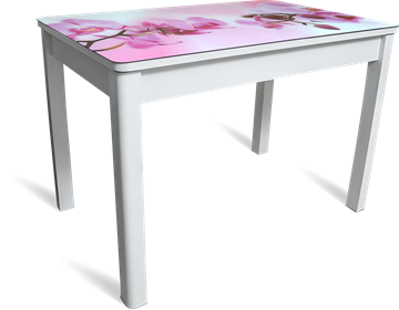 Кухонный стол раскладной Айсберг мини СТФ, белое лдсп/орхидея/40 прямые массив белые в Ульяновске