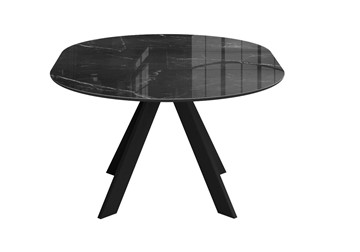 Стол обеденный раскладной раздвижной DikLine SFC110 d1100 стекло Оптивайт Черный мрамор/подстолье черное/опоры черные в Ульяновске