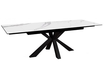 Керамический кухонный стол раздвижной DikLine SFE140 Керамика Белый мрамор/подстолье черное/опоры черные (2 уп.) в Ульяновске