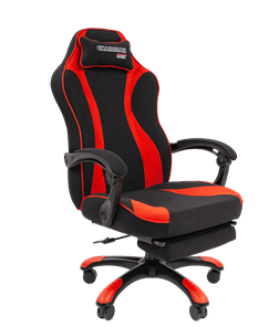 Кресло игровое CHAIRMAN GAME 35 с выдвижной подставкой для ног Ткань  черная / Ткань красная в Ульяновске