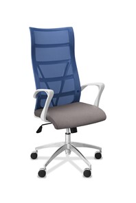 Кресло офисное Топ X белый каркас, сетка/ткань TW / синяя/серая в Ульяновске