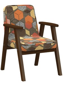 Кресло мягкое Ретро ткань геометрия коричневый, каркас орех в Ульяновске