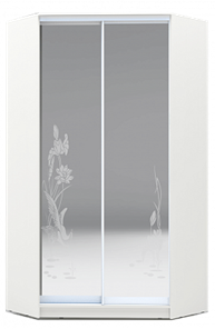 Угловой шкаф 2300х1103, ХИТ У-23-4-66-01, цапля, 2 зеркала, белая шагрень в Ульяновске