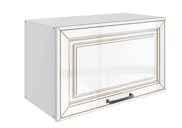 Кухонный навесной шкаф Атланта L600 Н360 (1 дв. гл.) эмаль (белый/белый глянец патина золото) в Ульяновске