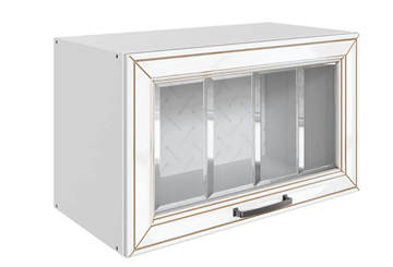 Навесной кухонный шкаф Атланта L600 Н360 (1 дв. рам.) эмаль (белый/белый глянец патина золото) в Ульяновске