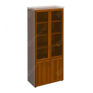 Шкаф для документов со стеклянными дверьми в рамке Мастер, темный орех (90х45х208) МТ 379 в Ульяновске