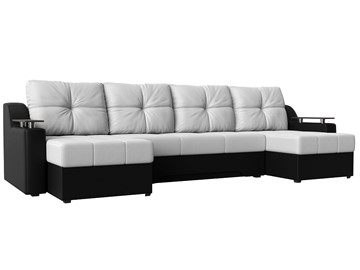 Большой П-образный диван Сенатор, Белый/Черный (Экокожа) боннель в Ульяновске