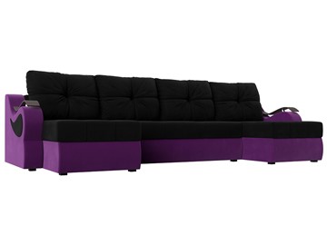 П-образный диван Меркурий П, Черный/фиолетовый (вельвет) в Ульяновске