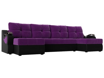 П-образный диван Меркурий П, Фиолетовый/черный (вельвет/экокожа) в Ульяновске