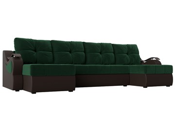 П-образный диван Меркурий П, Зеленый\Коричневый (Велюр\Экокожа) в Ульяновске