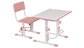 Комплект растущей детской мебели POLINI Kids Растущая парта-трансформер М1 и стул регулируемый L Белый-розовый в Ульяновске