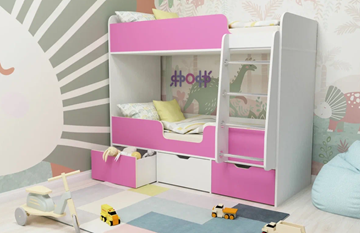 Детская 2-этажная кровать Малыш двойняшка 70х160, корпус Белое дерево, фасад Розовый в Ульяновске - предосмотр