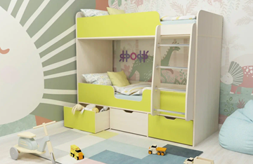 Детская двухэтажная кровать Малыш двойняшка 70х160, корпус Дуб молочный, фасад Лайм в Ульяновске