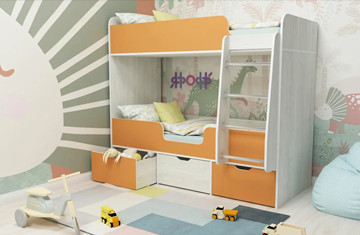 Детская 2-х ярусная кровать Малыш двойняшка 70х160, корпус Винтерберг, фасад Оранжевый в Ульяновске