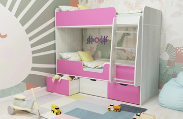 Детская 2-ярусная кровать Малыш двойняшка 70х160, корпус Винтерберг, фасад Розовый в Ульяновске