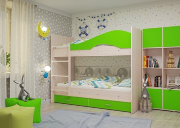 Двухэтажная детская кровать Мая на щитах, корпус Млечный дуб, фасад Салатовый в Ульяновске - предосмотр 2