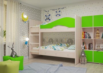 Двухэтажная детская кровать Мая на щитах, корпус Млечный дуб, фасад Салатовый в Ульяновске - предосмотр 1