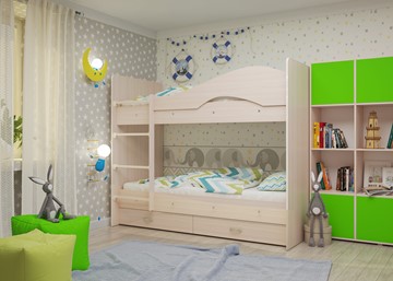 Детская двухъярусная кровать Мая на щитах со шкафом и ящиками, цвет Млечный дуб в Ульяновске - предосмотр 1