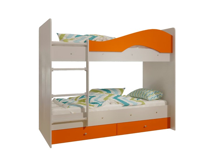 Детская 2-х ярусная кровать Мая с 2 ящиками на щитах, корпус Млечный дуб, фасад Оранжевый в Ульяновске - изображение 4