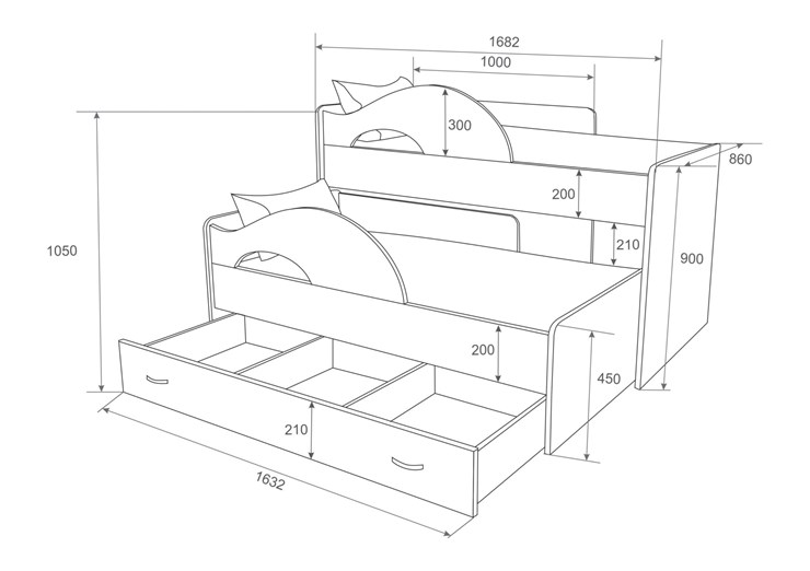 Двухъярусная кровать Радуга 1.6 с ящиком, корпус Шимо светлый, фасад Шимо темный в Ульяновске - изображение 1