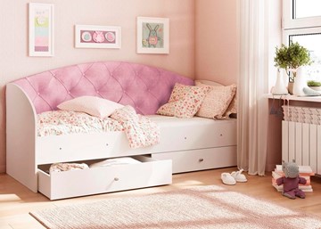 Кровать детская односпальная Эльза без бортика, Розовый (латы) в Ульяновске
