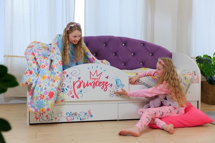 Детская кровать с ящиками Эльза с бортиком, Фиолетовый (щиты) в Ульяновске - изображение 4