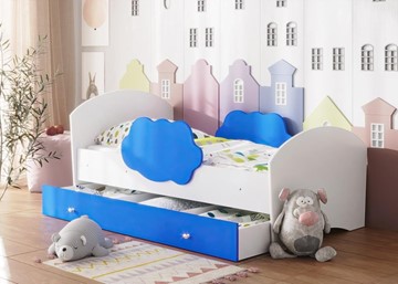 Кровать детская Тучка с ящиком, корпус Белый, фасад Синий в Ульяновске